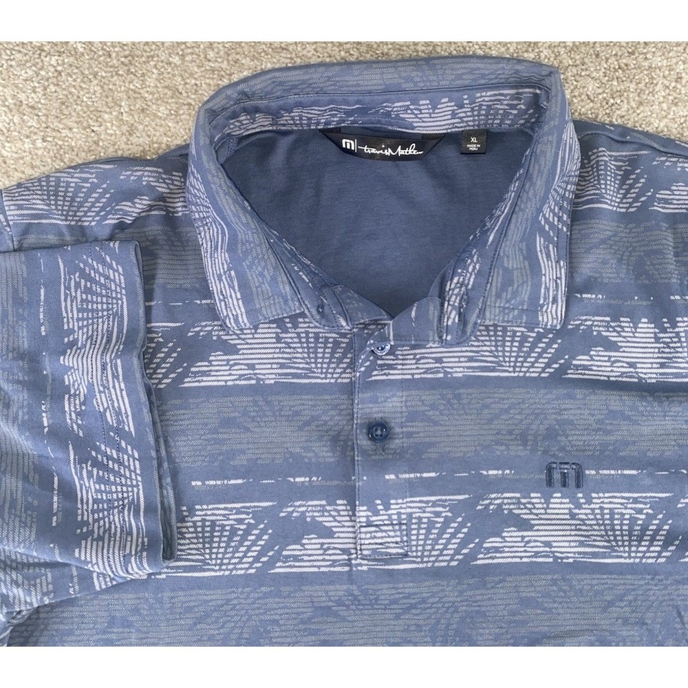 Travis Mathew Hawaiian‎ Floral Polo Mens XL Blue Pins Cotton Performance Preppy